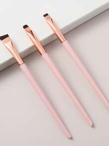 3Pcs Ultra-Thin Angled Precision Eye & Brow Brush Set | Raffaello Slanted Eyeliner & Eyebrow Brushes, Cruelty-Free Synthetic Bristles Professional Eye Makeup Tool (Black) - Pink - View 11
