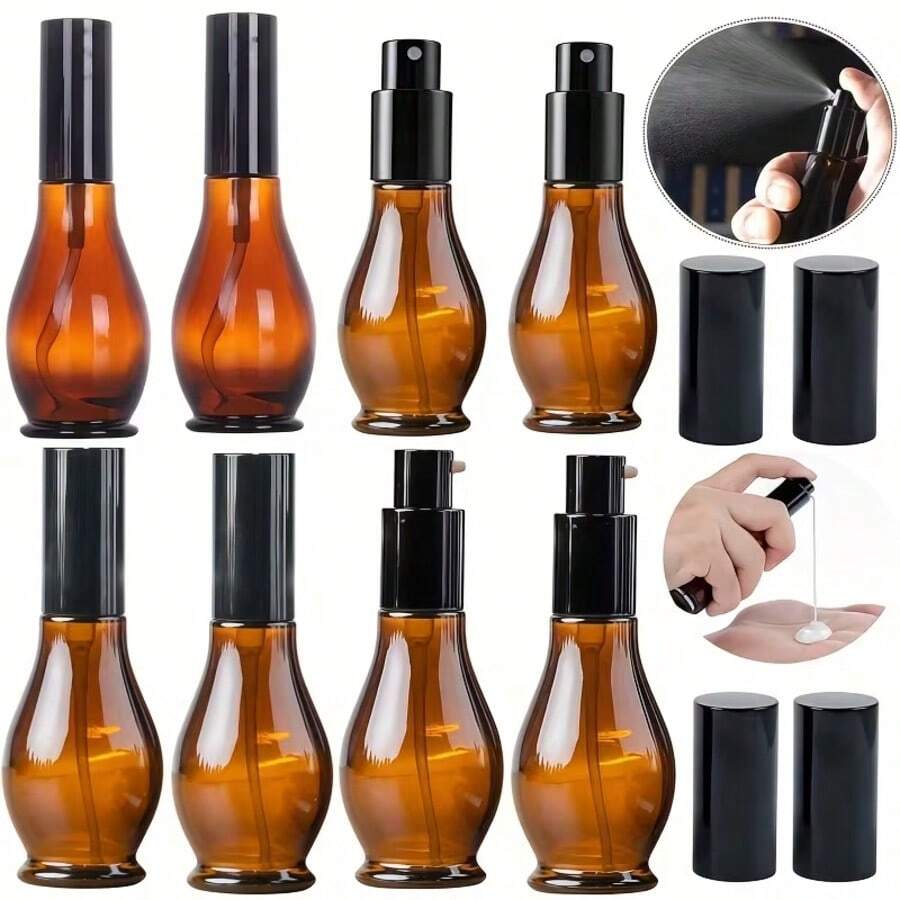 1个10毫升/20毫升/30毫升琥珀色玻璃可重复灌装喷雾瓶 - 防漏精油瓶，DIY旅行必备，琥珀色玻璃抗光分解，简约设计耐用容器，液体储存瓶，美容收纳必备 - A - 查看 1