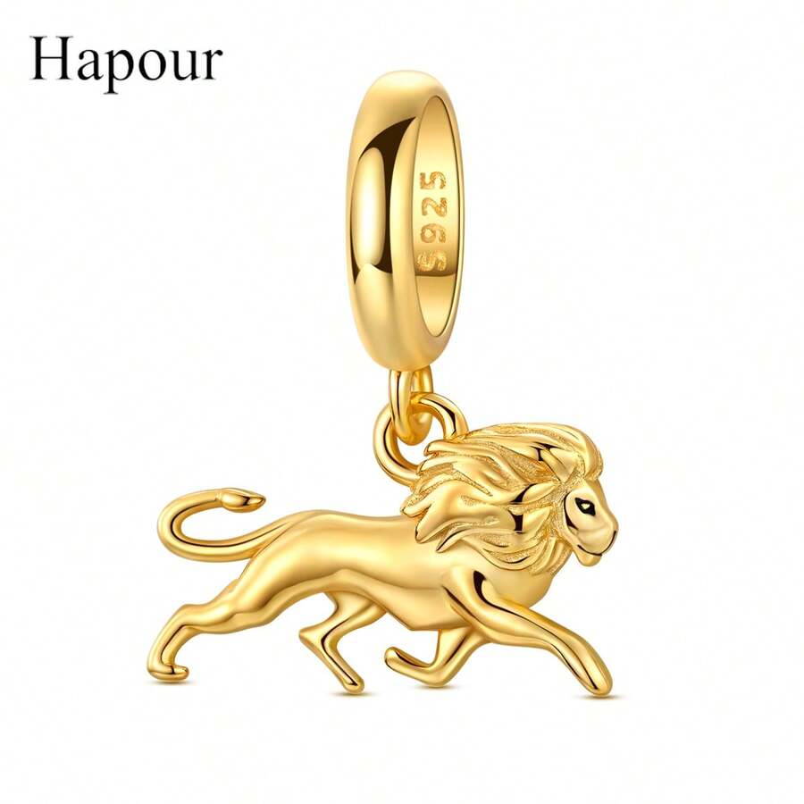 925 Sterling Silver Gold Plated Lion Pendant, Fits Original Bracelet & Necklace, Exquisite Jewelry Gift (Zodiac: Leo/Leadership) - Gold - View 1