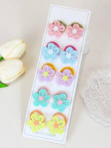 10个/套 手工钩编花朵发圈，5种柔和颜色 - 粉色、蓝色、紫色、薄荷绿、黄色 - 适合女孩，日常佩戴、旅行、拍照 - 彩色 - 查看 7