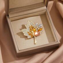 1pc Vintage Crystal Maple Leaf Brooch, Luxury High-End Lapel Pin Accessory For Women - MultiWarna - View 7