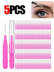 100支/50支/20支/5支眉刷套装 - 专业级眉毛定型及睫毛嫁接刷，带可拆卸刷盖 - 完美适用于化妆、护发和美容补妆 - 玫紅色 - 查看 10