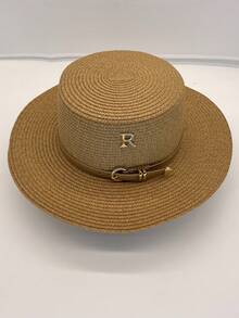 1顶法式夏季新款时尚皮带平顶草帽，防晒草帽，适合户外活动，四季皆宜，节日礼物，母亲节礼物，情人节礼物，适合度假、摄影，女士礼物 - 彩色 - 查看 13