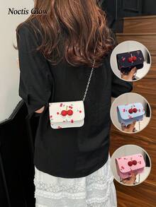 Cute Cherry Print Mini Bag, New Overseas Summer Sweet Mini Lipstick Bag, Four Colours Available,Chain Crossbody Earphone Bag, Shoulder Bag, Fashionable Korean Style Crossbody Bag,Gifts For Meetings, Birthday Presents, Suitable For Both Everyday Life And Holiday Travel - Nhiều màu - Xem 9