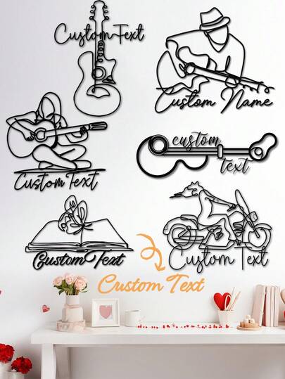 1pc Customizable Guitar & Motorcycle Metal Wire Art, Personalized Guitarist & Biker Name Sign, Music Studio & Garage Wall Art, Band Room Decor, Gift For Music & Motorcycle Enthusiasts, Music & Garage Logo