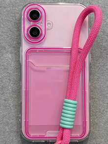 多巴胺粉色透明卡包手机壳，带挂绳，防震全包，适用于 11/12/13/14/15/16/17 Pro Max、S25/S24/S26 Ultra、S25 Ultra - 玫紅色 - 查看 18