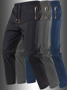 1 pieza Pantalones de verano tipo novio para hombres, ligeros, de secado rápido y transpirables para correr y hacer ejercicio - Negro - Ver 11