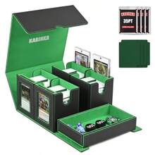 Caja de Mazos de Cartas para MTG con Exhibidor de Comandante Caja de Almacenamiento de Cartas 5 en 1 se adapta a más de 400 cartas con doble funda Estuche de Mazo extraíble para cartas TCG - Negro Verde - Ver 1