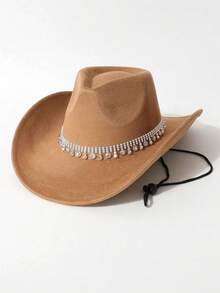 1 pieza Sombrero de vaquero de ante retro con diamante de imitación, cordón ajustable, adecuado para festivales de música, fiestas y actividades al aire libre - sombrero de copa - Ver 13