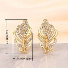 1 Pair Women's Retro Elegant Leaf-Shaped Zirconia Inlaid Earrings, Suitable For Daily Wear Or Weddings - Leaf Earrings - View 4