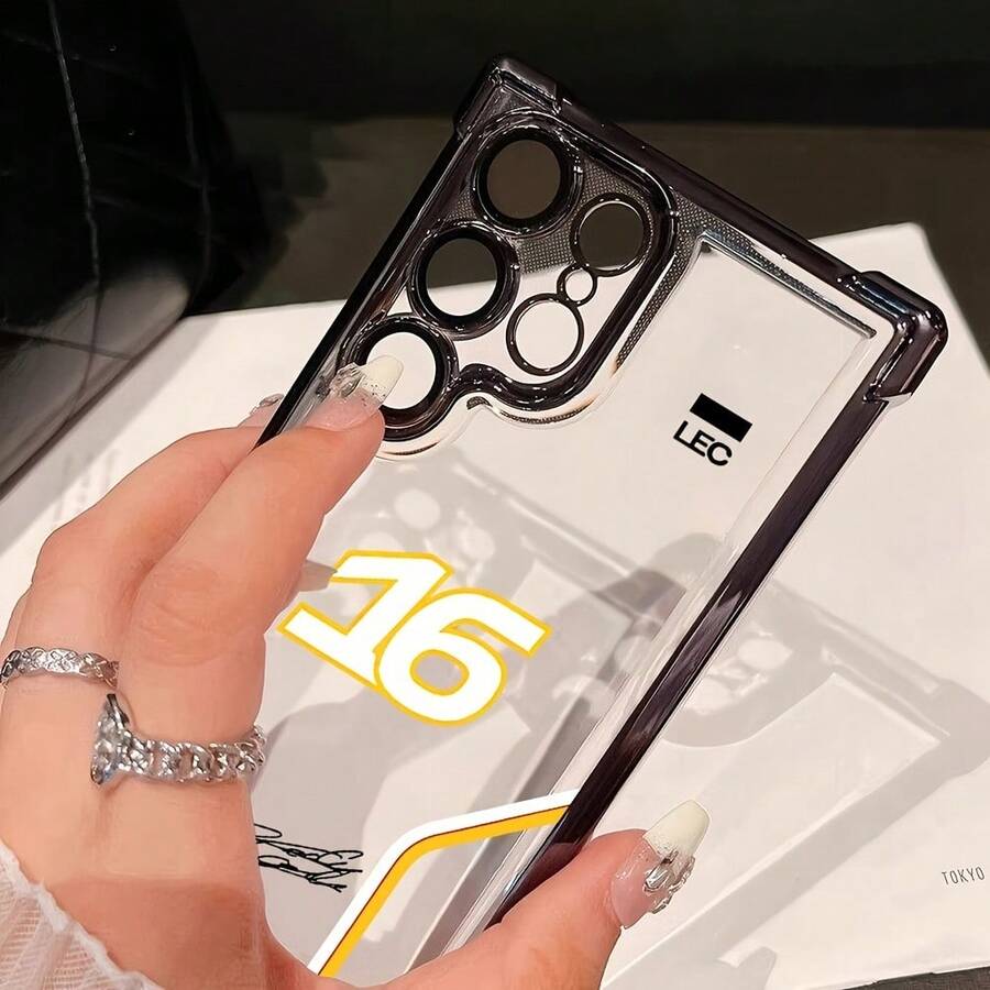 Étui de téléphone de pilote de course à la mode n° 16, convenant aux Galaxy S25 S24 S23 S22 S21 FE Ultra Plus 4G 5G, coque arrière transparente et antichoc souple. - Argent - Voir 1
