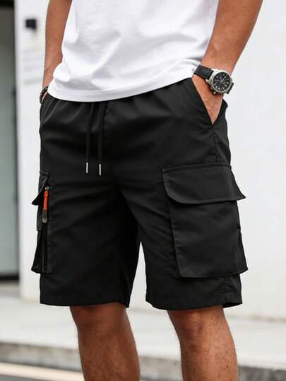 1 Pc Men's Solid Color Utility Athletic Shorts, Soft, Comfortable, Durable And Breathable, Suitable For Daily Wear, Summer