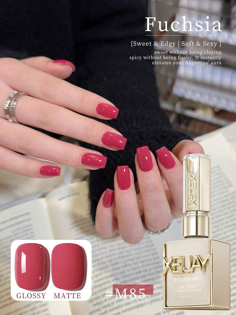 1 Bottle 15ml Fuchsia Gel Nail Polish, Beginner-Friendly Solid Color, Soak-Off, Suitable For All Seasons