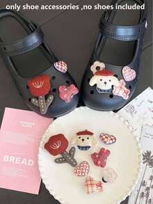 Cute Cartoon Rose & Puppy Shoe Decorations, DIY Hollow Out Clogs Accessories - Red - View 1