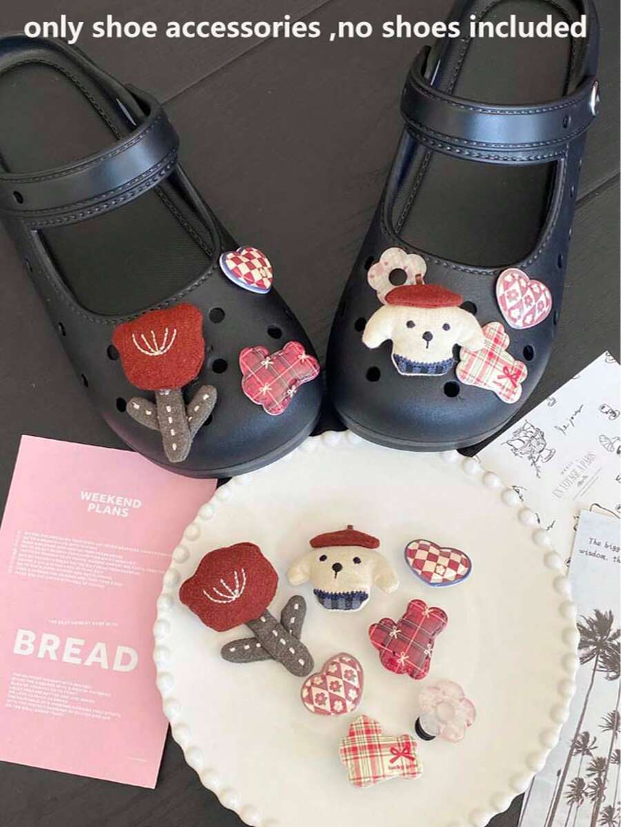 Cute Cartoon Rose & Puppy Shoe Decorations, DIY Hollow Out Clogs Accessories - Red - View 1