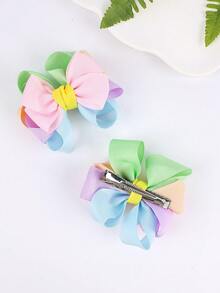 2pcs/Set Candy Color Hair Clips, Bowknot, Satin Ribbon, Alligator Clips Hair Accessories, Suitable For Girls & Teenagers Daily Use - Multicolor - View 4