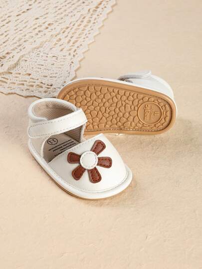 1 Pair Infant/Toddler Girls' Solid Color Floral Flat Design Cute Breathable Casual Sandals, Suitable For Summer