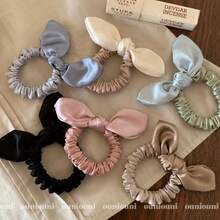 1pc French Satin Bow Bunny Ear Headband, High Elasticity, Faux Silk Pleated Hair Scrunchie, Elastic Hair Accessory - Multicolor - View 12