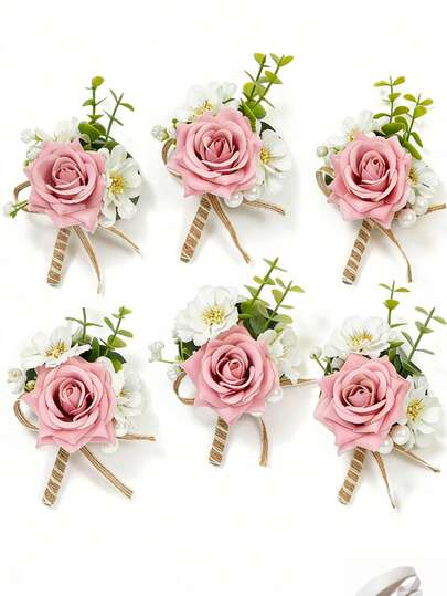 Men's Artificial Flower Boutonniere, Groom Groomsman Lapel Pin, Suitable For Wedding, Prom, Anniversary Party, Homecoming, Graduation Ceremony