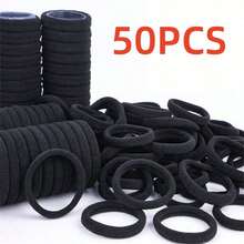 50pcs  High Elastic Hair Bands For Girls Hairband Rubber Band Ties Ponytail Holder Scrunchies Hair Accessories Girls Hair Accessories No Slipping - 黑色 - 查看 4