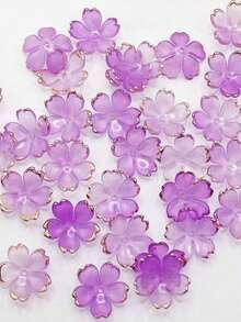 100pcs Mixed Acrylic Gradient Foil Edged Large Sakura Flowers, DIY Craft Materials For Earrings, Hair Clips, Bracelets, Necklaces And Other Handmade Jewelry - Multicolor - View 2