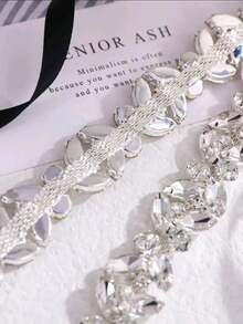 45厘米银色水钻1件新娘腰带象牙色丝带 - 彩色 - 查看 7