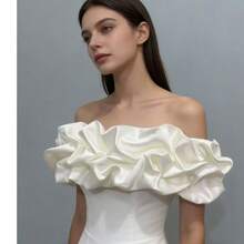 A White Bridal Wedding Dress Satin Strapless Wedding Dress Accessory Off-The-Shoulder Shawl Shrug Adjustable Back - Multicolor - View 6