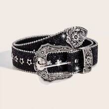 1pc Women's Western Cowgirl Style Rhinestone Embellished Y2K Waist Belt, Suitable For Daily Wear, Parties And Gatherings - Black - View 8