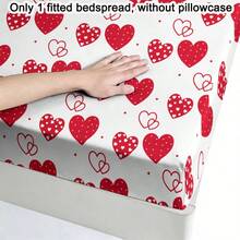 1pc Minimalist Modern Heart Geometric White Background Interlocking Heart Print Brushed Fitted Sheet, Bedroom Printed Bed Cover, Mattress Cover, Mattress Protector, Dust Cover, Bedding (Excluding Pillow Case) - Multicolor - View 1