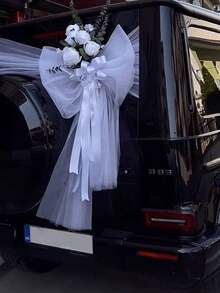 一套婚礼车头纱，白色透明网纱车门装饰布，婚礼车装饰丝带，新娘派对车装饰配件，婚礼拱门派对仪式背景，桌椅装饰（桌旗），适用于婚礼车装饰、室内/室外座椅装饰 - 多款 - 查看 10