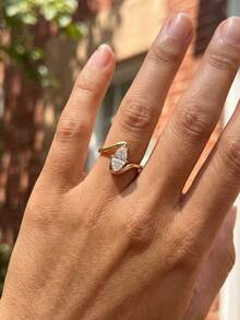 1件/套 925纯银扭纹水滴V形戒指，优雅派对/周年纪念礼物，女士珠宝 - 金色 - 查看 8