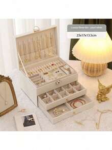 高端精致首饰盒，大容量多层抽屉式项链耳环金饰收纳盒，卧室浴室家具必备 - 彩色 - 查看 14
