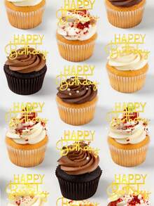 3/6pcs Happy Birthday Acrylic Mini Cake Decorations, Cupcake Toppers Party Decor - StyleB - View 4