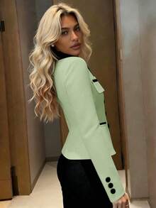 Blusa elegante de cuello con cintura ceñida, chaqueta estilizadora, versátil y encantadora de alta gama para primavera/otoño - verde pálido - Ver 6