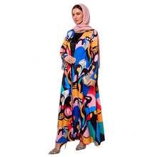 随机印花中东艺术涂鸦长款开衫，时尚度假风宽松修身外套，搭配头巾，尽显优雅气质。 - 隨機印花多色 - 查看 8