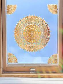 1 pieza Pegatina de ventana de PVC con estática de doble cara sin pegamento, decoración de ventana con patrón de mandala colorido, decoración del hogar para sala de estar, dormitorio, cocina, baño, pegatina de flor de ventana removible - 1PC - Ver 4