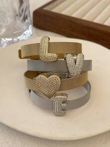 1pc Creative Fashion Elegant Design Exquisite Light Luxury Titanium Steel Inlaid Synthetic Zirconia 26 Alphabet Bracelet For Women Couple Jewelry Delicate Gift, Suitable For Mother's Day,Daily Dates, Parties, Summer, Beach,Holidays, Wedding, Vacation Wear - Gold - View 7
