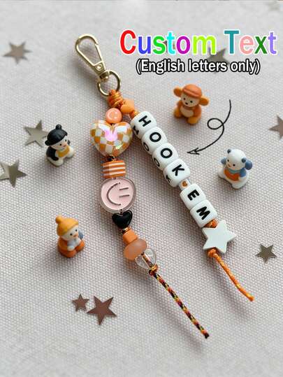 1 pezzo Portachiavi personalizzato in silicone con lettera, a forma di cuore, pentagramma, faccina sorridente, perline con lettere personalizzate, regalo fatto a mano per amici, regalo di compleanno