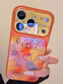 Summer Ins Niche Orange Gradient Line Fruit Pattern Phone Case Compatible With Iphone 17 Pro Max, 16 Pro New, 14 Pro, 15 Pro, Creative Full-Covered Anti-Fall Phone Cover - Orange - View 1