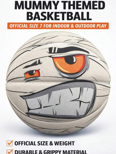 veidoorn Size 7 Mummy Pattern Rubber Basketball Indoor Outdoor Training Ball Anti-Slip Durable Wear-Resistant Basketball, Perfect Gift For Boyfriend Or Girlfriend