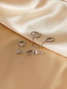 3件套精致立方氧化锆耳环，夹式耳环，适合日常佩戴、派对和各种活动 - 銀色 - 查看 4