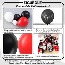 134 piezas Conjunto de guirnalda de globos con tema de autos de carreras, que incluye globos de papel de aluminio con diseño de neumáticos y globos de látex rojos, negros y blancos. Adecuado para fiesta de cumpleaños, baby shower, fiesta al aire libre, decoración de fiesta con tema de carreras y autos. - Ver 4