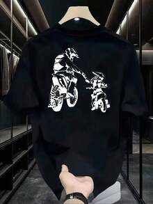 2026 Men's Heavyweight 100% Cotton Motorcycle Graphic T-Shirt - Summer Casual Short Sleeve Crew Neck Tee With Back Print, Breathable, For Motorcycle Enthusiasts, For Casual Wear & Riding Y2k - 黑色 - 查看 6