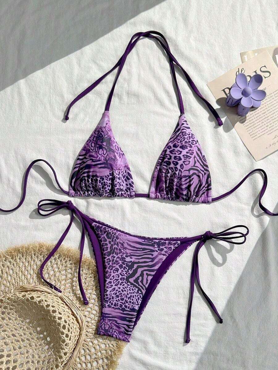 2025 Sexy Vintage Leopard Print Pattern Bikini 2 Pieces Set For Women Vacation Beach - Màu xanh lá cây đậm - Xem 1