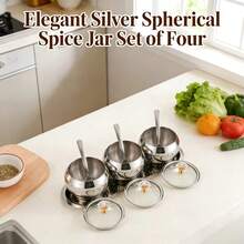 奢华金银双色不锈钢调味罐 | 含水晶旋钮盖和勺子 | 厨房调料罐套装 - 彩色 - 查看 6