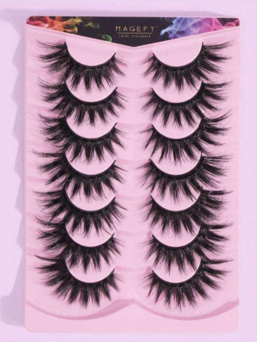 7 Pairs Natural Thick False Eyelashes, Fluffy And Slender, Suitable For Daily Wear, Manga Style, Travel Essential, Strip False Eyelashes, Eyelashes, False Eyelashes, False Eyelashes - Black - View 1