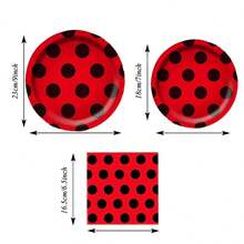 10件套鲜艳红黑瓢虫主题派对套装，包括纸托盘、纸杯、餐巾纸，适用于节日、生日派对、宴会、下午茶和婚礼等场合。 - A - 查看 2