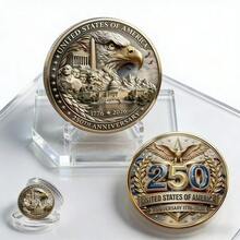 United States 250th Anniversary Coin Bald Eagle Coin 1776–2026 Anniversary Coin Novelty Commemorative Coin Double-Sided Historical Design Collectible Commemorative Coin, 250-Year History Commemorative Gift, Suitable For Christmas, Halloween, Valentine's Day Gifts And Display Commemorative Coin Gift - 金色 - 查看 2