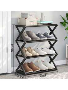 4-Tier Stackable Folding Plastic Shoe Rack - Space-Saving X-Shaped Storage Organizer, Suitable For Entryway, Hallway, Bedroom And Dorm, Black, Easy Assembly, Plastic Design, Shoe Storage Organizer, Practical Rack - Multicolor - View 11