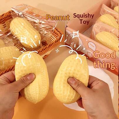 1pc Squeeze Peanut Shaped Silicone Stress Relief Toy, Sensory Fidget Toy, Stretchy Squeeze Ball, Relieve Stress & Anxiety - Adult Sensory Calming Gadget, Suitable For Office Relaxation / Party Interaction, Creative Peanut Squeeze Toy, Ideal Gift For Birthday, Holiday, Family Gathering